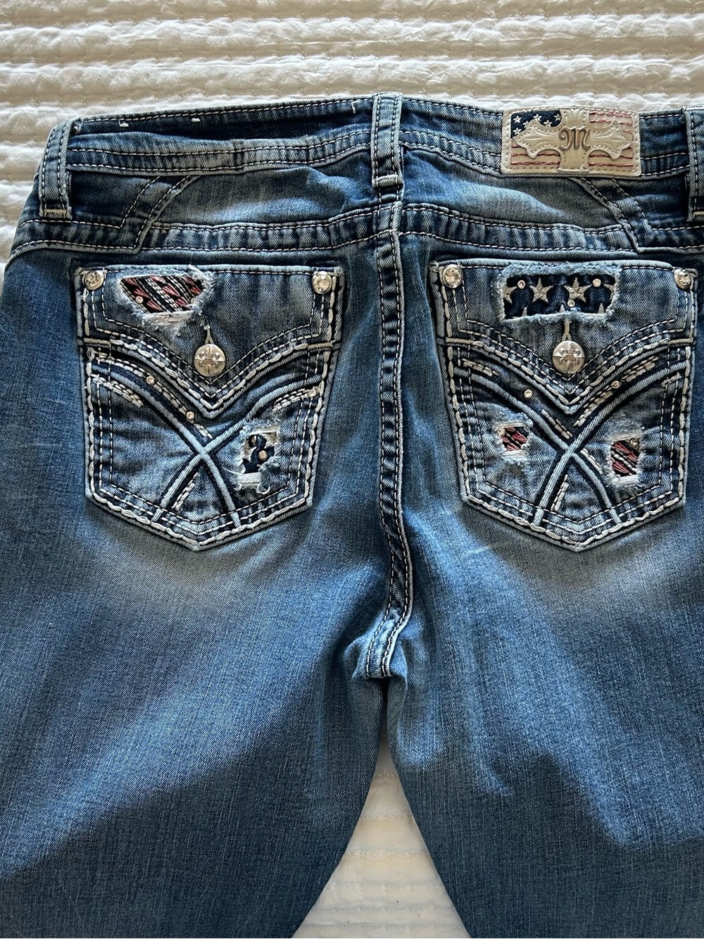 Miss Me Blue Embroidered Boot Cut Jeans 32 X 34